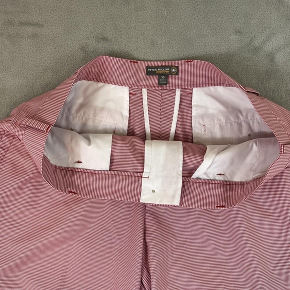 Peter Millar Shorts Mens 35 Red Micro Check Crown Sport Golf Chino Performance - Picture 5 of 13